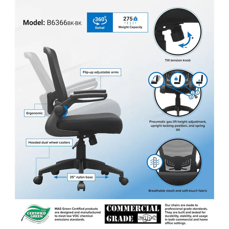Chaise de bureau BOSS à bras rabattables en maille