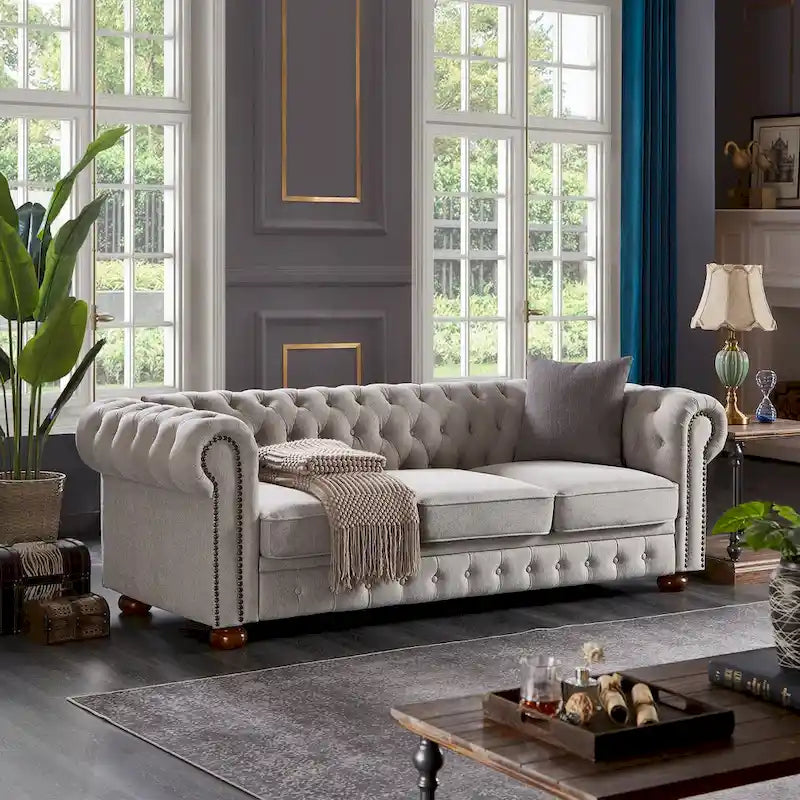 Canapé Chesterfield en lin