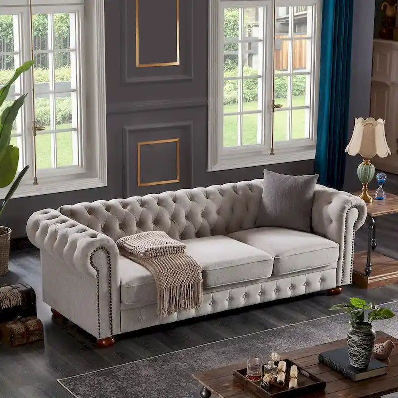 Canapé Chesterfield en lin
