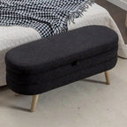 Banc de rangement en tissu bouclé avec pieds en bois pour chambre à coucher, noir