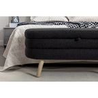 Banc de rangement en tissu bouclé avec pieds en bois pour chambre à coucher, noir