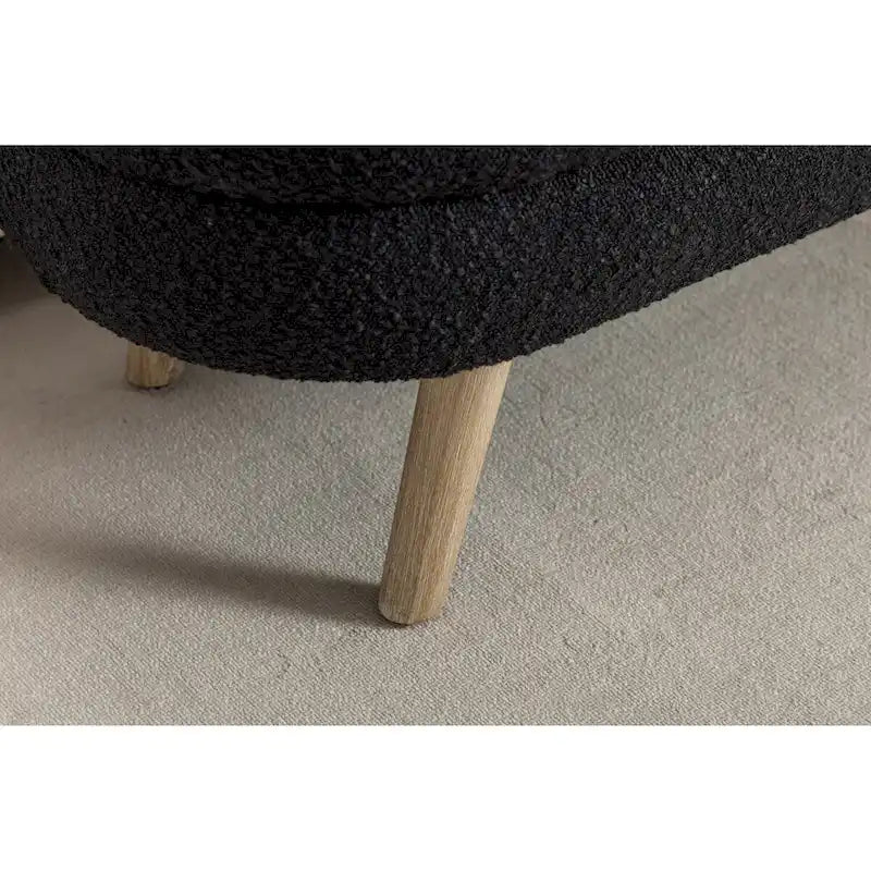 Banc de rangement en tissu bouclé avec pieds en bois pour chambre à coucher, noir