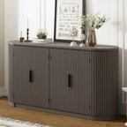 Armoire de rangement à portes verticales rayées avec poignées en métal, réglable, idéale pour un bureau, une entrée ou un salon.