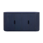 Armoire de rangement à portes verticales rayées avec poignées en métal, réglable, idéale pour un bureau, une entrée ou un salon.
