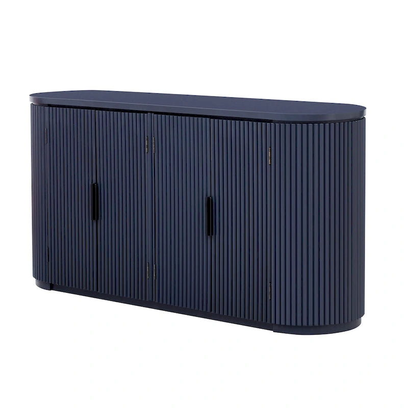 Armoire de rangement à portes verticales rayées avec poignées en métal, réglable, idéale pour un bureau, une entrée ou un salon.