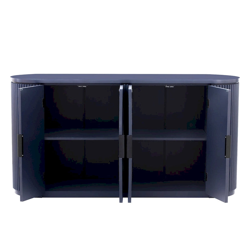 Armoire de rangement à portes verticales rayées avec poignées en métal, réglable, idéale pour un bureau, une entrée ou un salon.