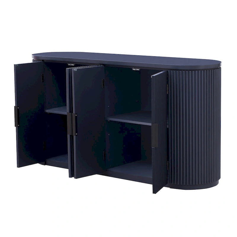 Armoire de rangement à portes verticales rayées avec poignées en métal, réglable, idéale pour un bureau, une entrée ou un salon.