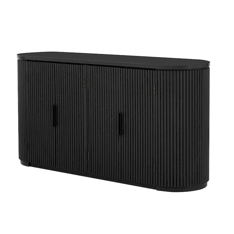 Armoire de rangement à portes verticales rayées avec poignées en métal, réglable, idéale pour un bureau, une entrée ou un salon.