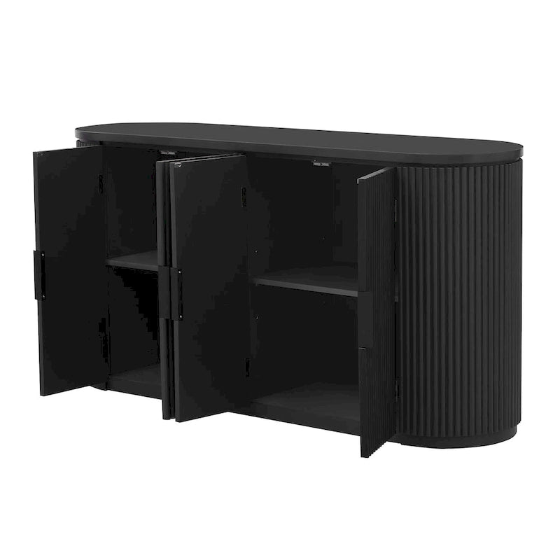 Armoire de rangement à portes verticales rayées avec poignées en métal, réglable, idéale pour un bureau, une entrée ou un salon.