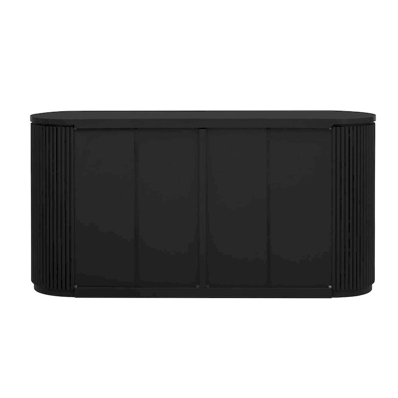 Armoire de rangement à portes verticales rayées avec poignées en métal, réglable, idéale pour un bureau, une entrée ou un salon.