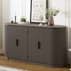 Armoire de rangement à portes verticales rayées avec poignées en métal, réglable, idéale pour un bureau, une entrée ou un salon.