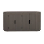 Armoire de rangement à portes verticales rayées avec poignées en métal, réglable, idéale pour un bureau, une entrée ou un salon.