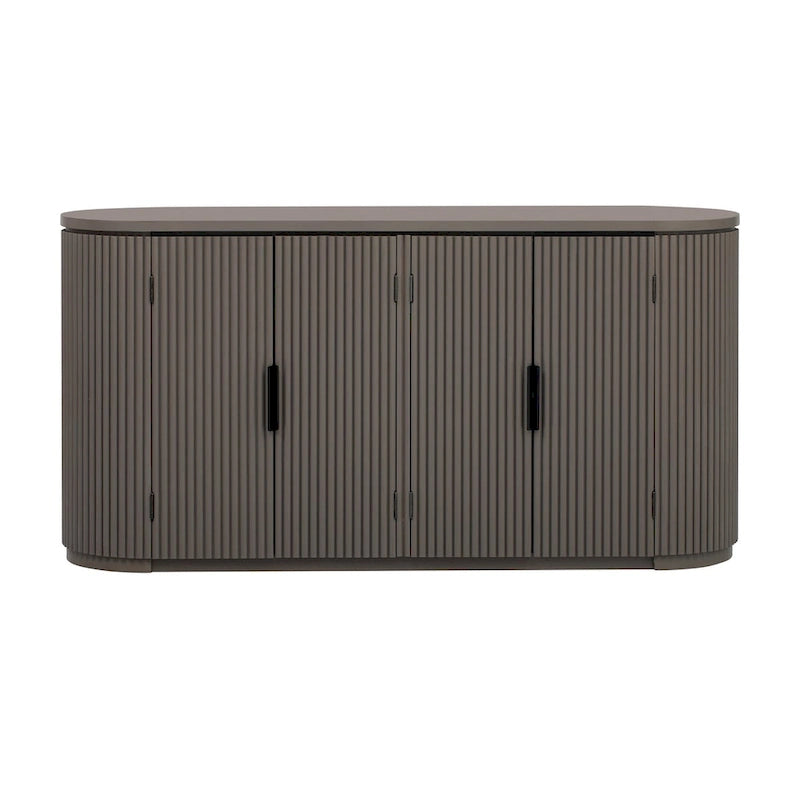 Armoire de rangement à portes verticales rayées avec poignées en métal, réglable, idéale pour un bureau, une entrée ou un salon.