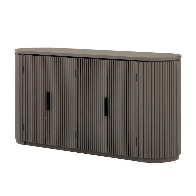 Armoire de rangement à portes verticales rayées avec poignées en métal, réglable, idéale pour un bureau, une entrée ou un salon.