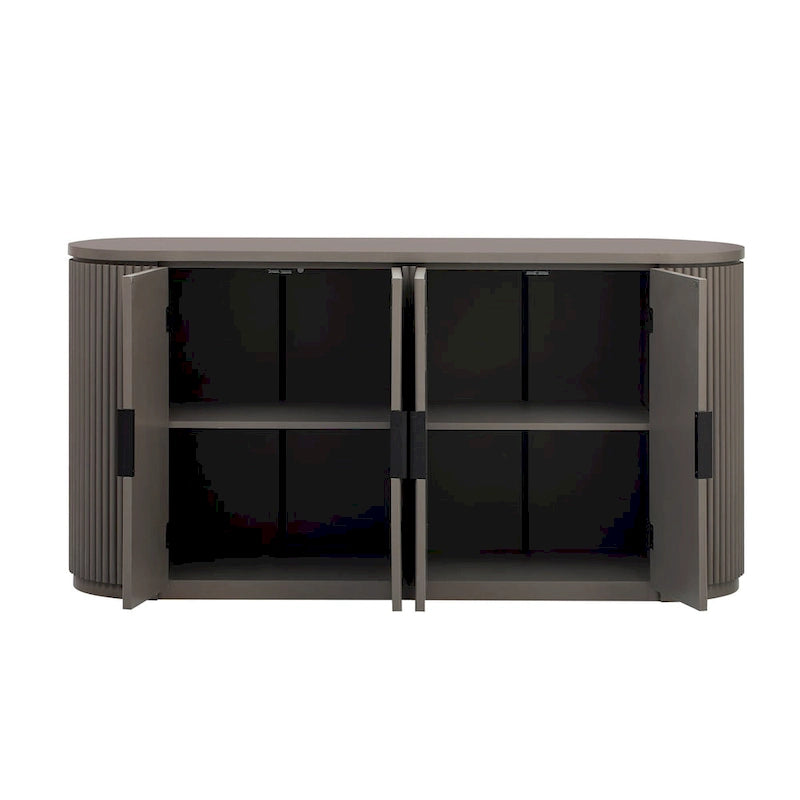 Armoire de rangement à portes verticales rayées avec poignées en métal, réglable, idéale pour un bureau, une entrée ou un salon.