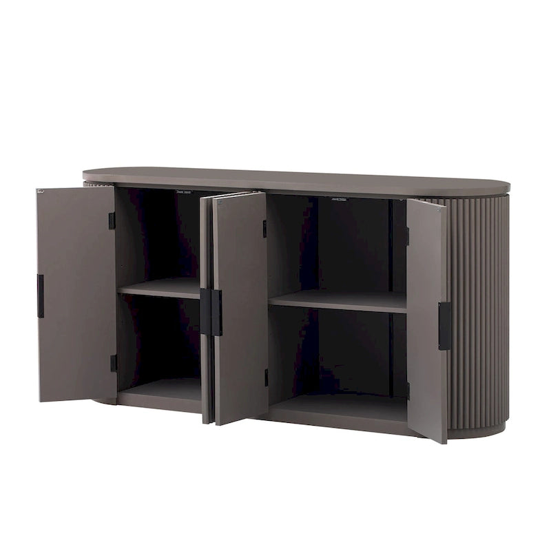 Armoire de rangement à portes verticales rayées avec poignées en métal, réglable, idéale pour un bureau, une entrée ou un salon.