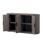 Armoire de rangement à portes verticales rayées avec poignées en métal, réglable, idéale pour un bureau, une entrée ou un salon.