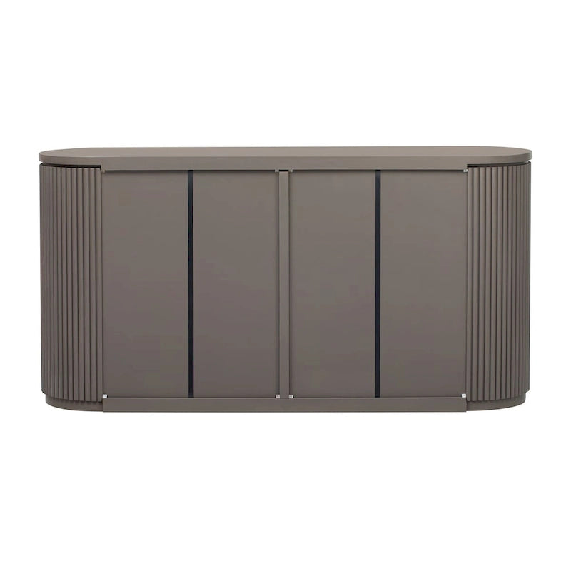 Armoire de rangement à portes verticales rayées avec poignées en métal, réglable, idéale pour un bureau, une entrée ou un salon.