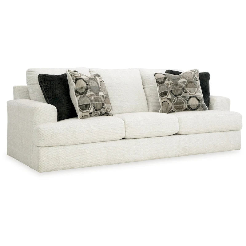 Canapé Henly 244 cm (96 pouces), surdimensionné, 4 coussins décoratifs, polyester blanc doux