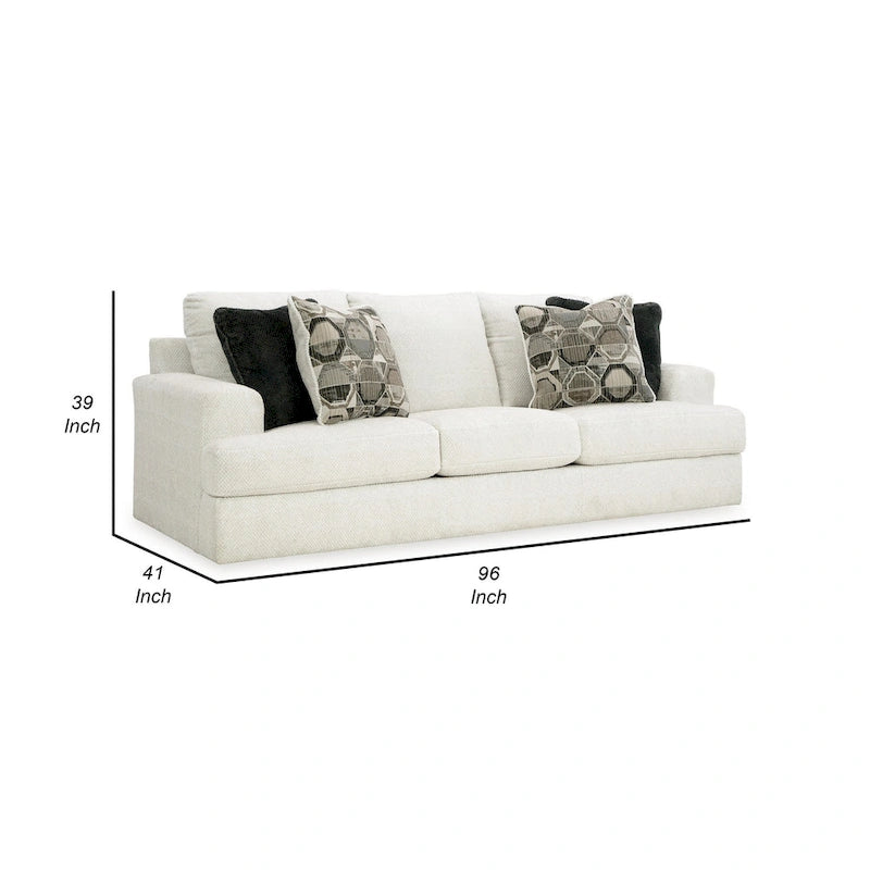 Canapé Henly 244 cm (96 pouces), surdimensionné, 4 coussins décoratifs, polyester blanc doux