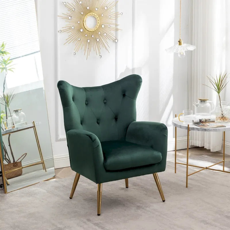 Fauteuil d'appoint à oreilles capitonné en velours