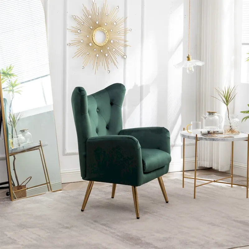 Fauteuil d'appoint à oreilles capitonné en velours