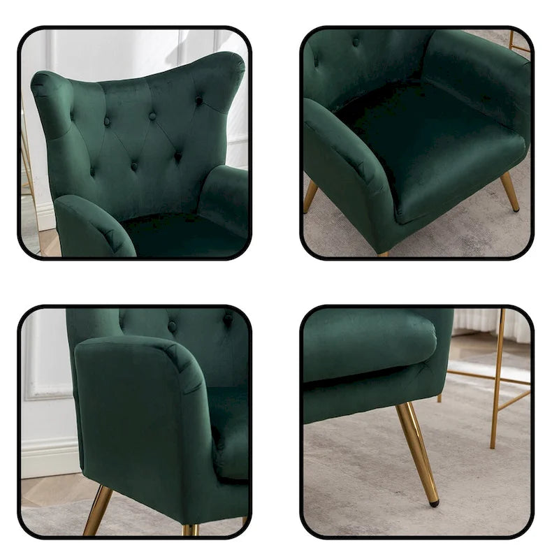 Fauteuil d'appoint à oreilles capitonné en velours