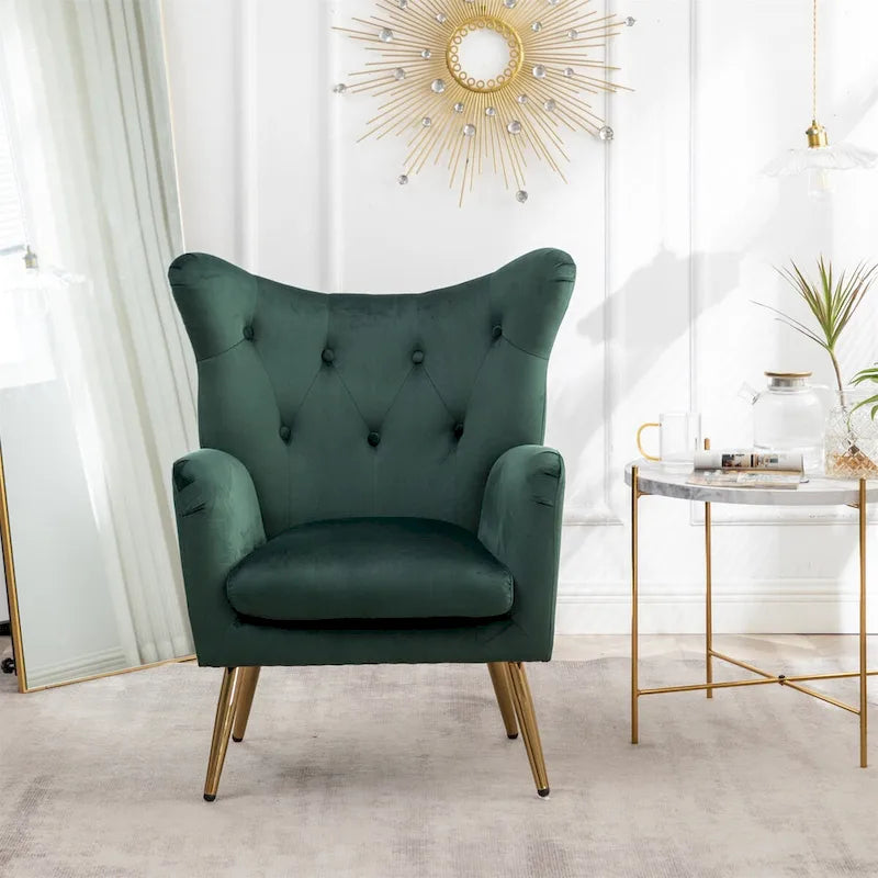 Fauteuil d'appoint à oreilles capitonné en velours