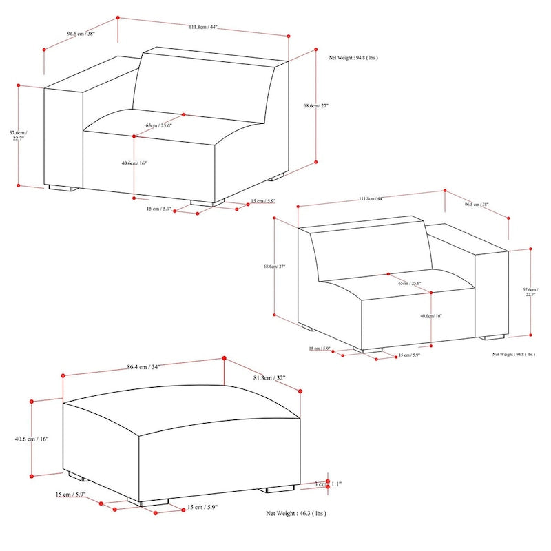 Ensemble canapé modulable 2 places et pouf WYNDENHALL Biggs