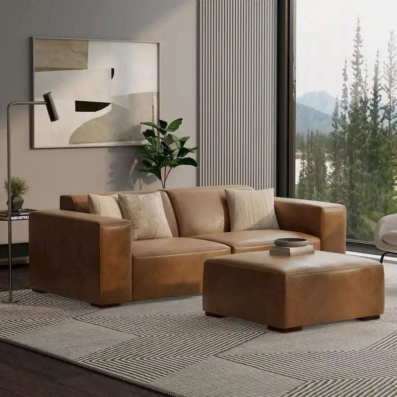 Ensemble canapé modulable 2 places et pouf WYNDENHALL Biggs