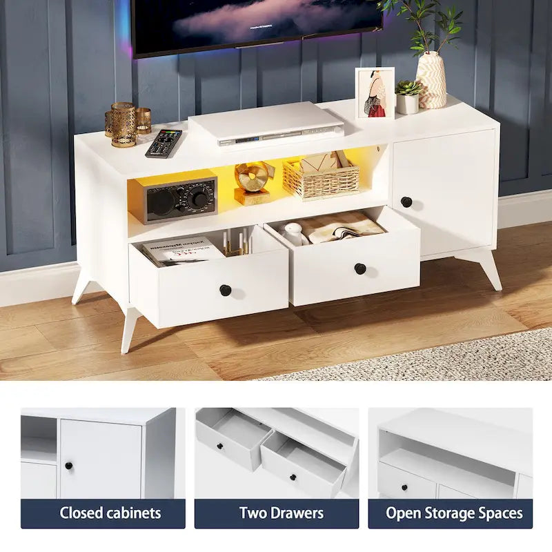 Meuble TV console avec éclairage LED RGB, rangement multimédia ouvert, centre de divertissement pour jeux vidéo - 120 cm (L) x 40 cm (l) x 52 cm (H)