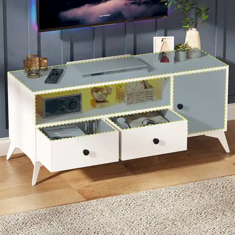 Meuble TV console avec éclairage LED RGB, rangement multimédia ouvert, centre de divertissement pour jeux vidéo - 120 cm (L) x 40 cm (l) x 52 cm (H)