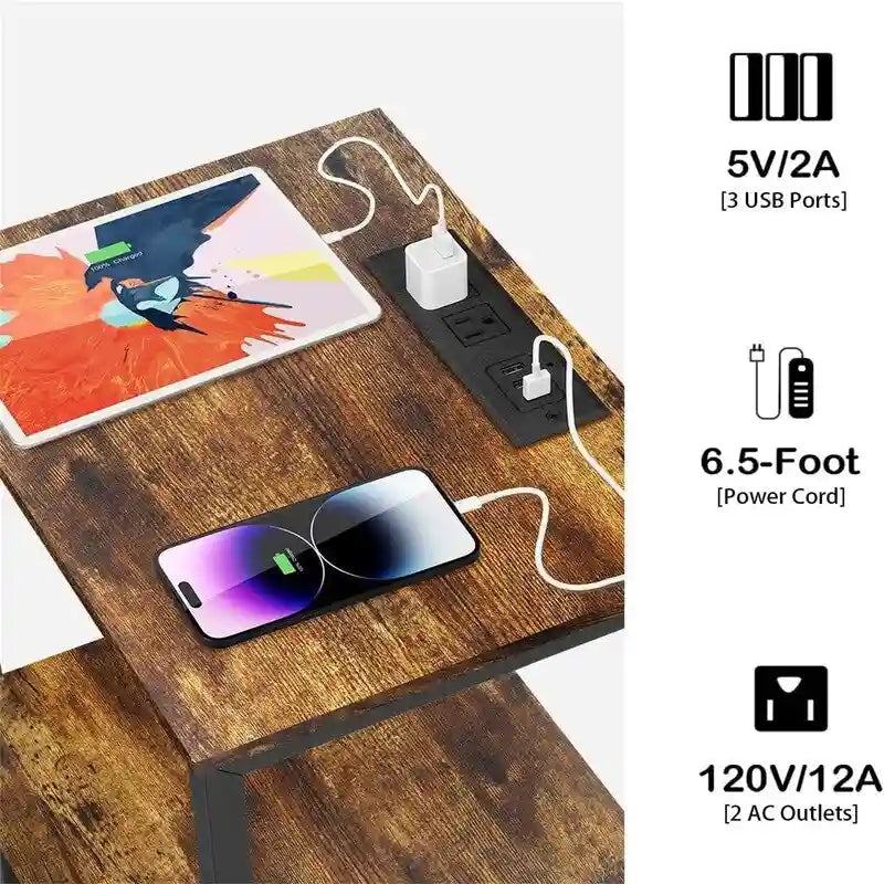 Table d'appoint avec station de recharge - 11,8 cm (P) x 15,7 cm (L) x 23,6 cm (H)