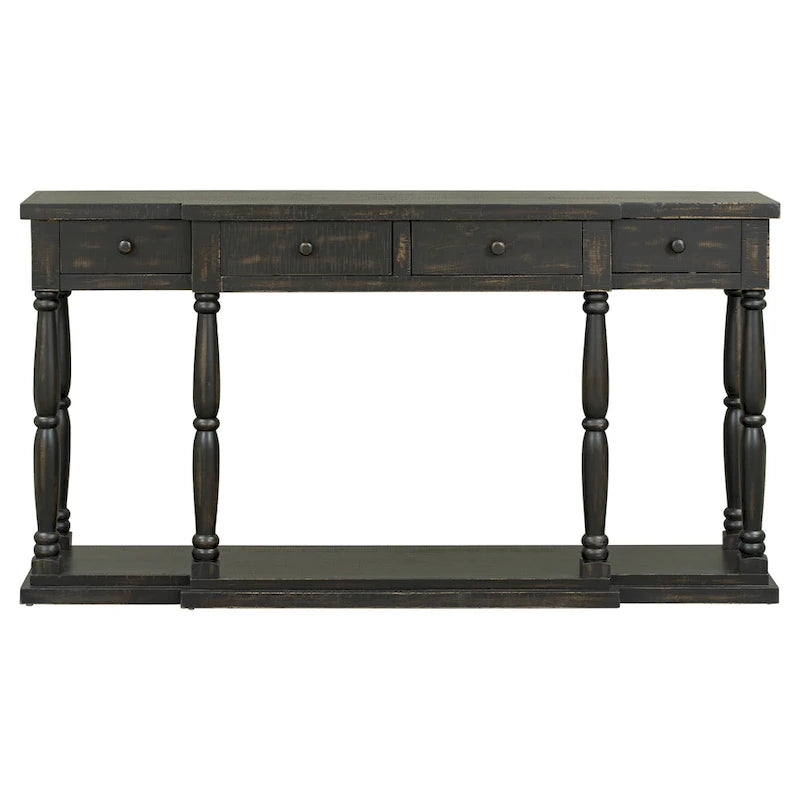 Console rétro avec 4 tiroirs de rangement en façade et 1 étagère