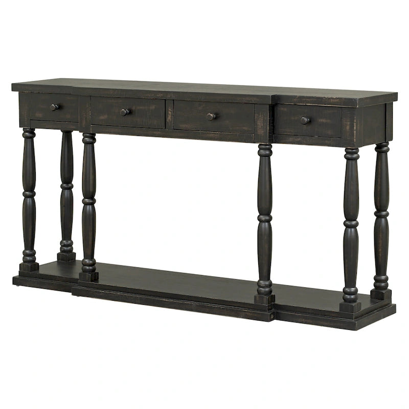 Console rétro avec 4 tiroirs de rangement en façade et 1 étagère