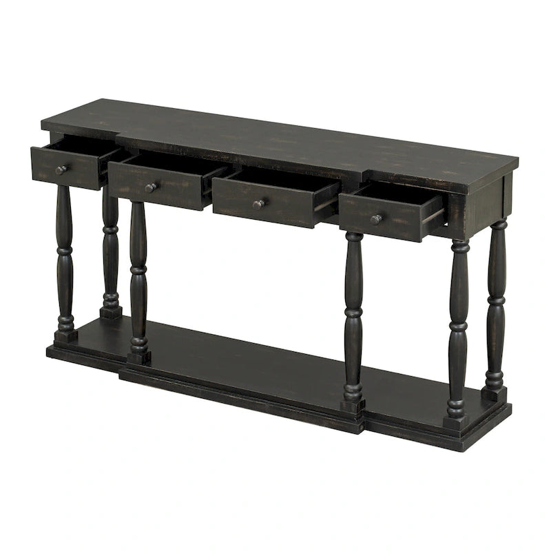 Console rétro avec 4 tiroirs de rangement en façade et 1 étagère