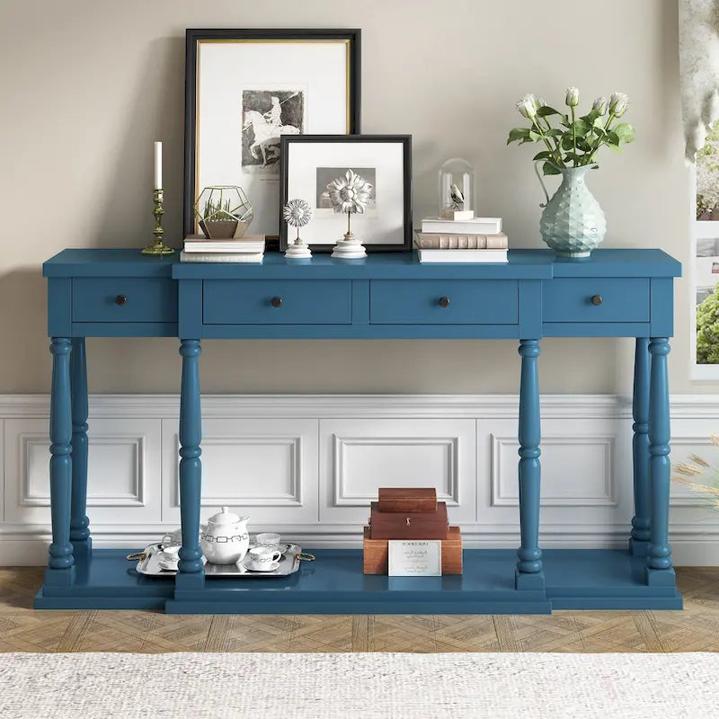 Console rétro avec 4 tiroirs de rangement en façade et 1 étagère