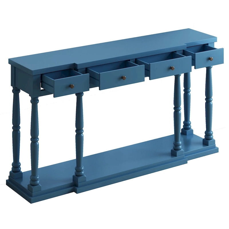 Console rétro avec 4 tiroirs de rangement en façade et 1 étagère