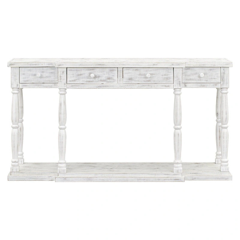 Console rétro avec 4 tiroirs de rangement en façade et 1 étagère