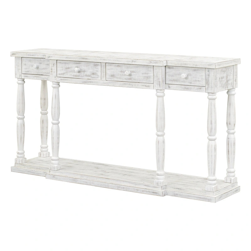 Console rétro avec 4 tiroirs de rangement en façade et 1 étagère