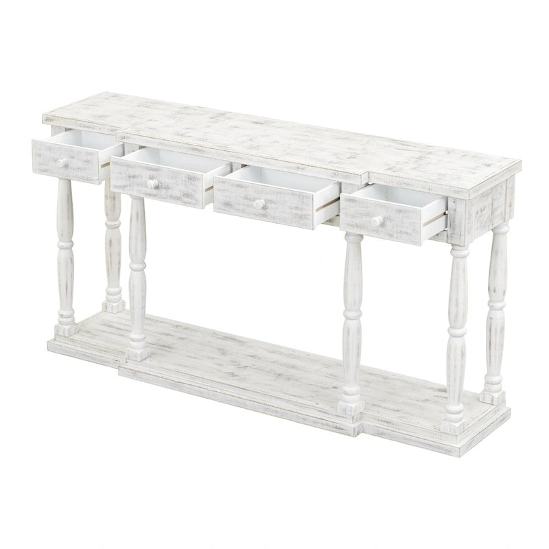 Console rétro avec 4 tiroirs de rangement en façade et 1 étagère