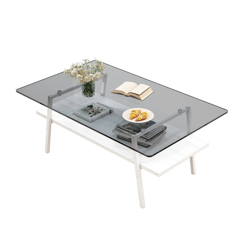 Table basse rectangulaire, plateau en verre trempé et pieds en métal, table moderne pour salon, verre