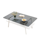 Table basse rectangulaire, plateau en verre trempé et pieds en métal, table moderne pour salon, verre