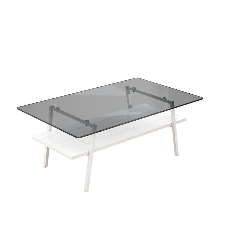 Table basse rectangulaire, plateau en verre trempé et pieds en métal, table moderne pour salon, verre