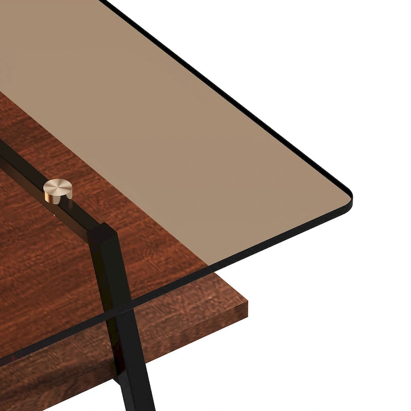 Table basse rectangulaire, plateau en verre trempé et pieds en métal, table moderne pour salon, verre