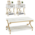 Ensemble moderne 3 pièces : table basse, table d'appoint et 2 tables de chevet à 1 tiroir (marron/noir/blanc)
