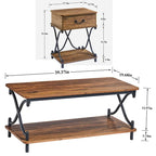 Ensemble moderne 3 pièces : table basse, table d'appoint et 2 tables de chevet à 1 tiroir (marron/noir/blanc)
