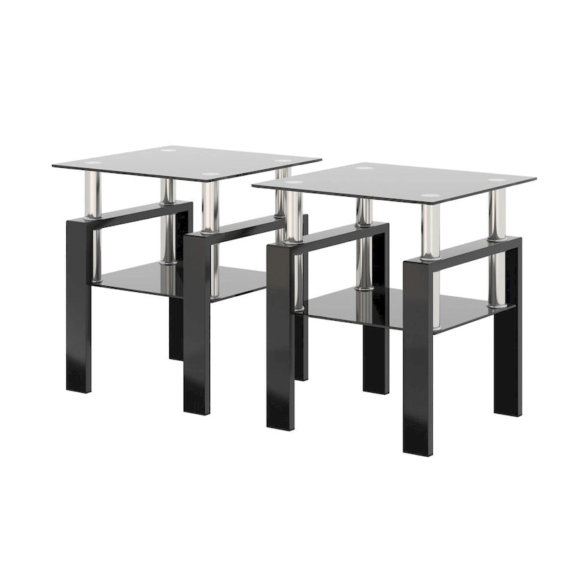 Ensemble de 2, table basse/table d'appoint moderne en verre trempé