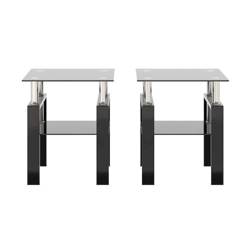 Ensemble de 2, table basse/table d'appoint moderne en verre trempé
