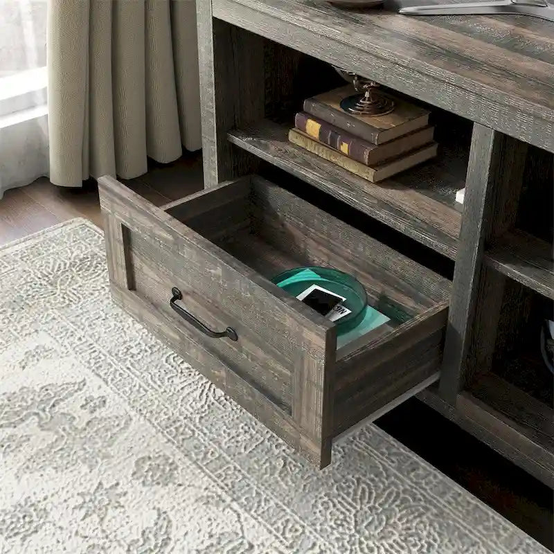 Meuble TV de 70 pouces de long avec 2 tiroirs et 4 compartiments de rangement